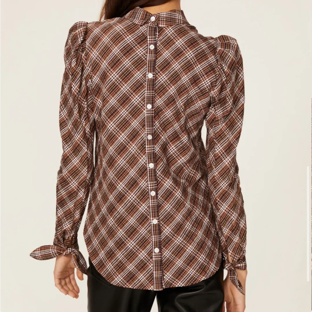 Veronica Beard Brown Plaid Button-Down Top